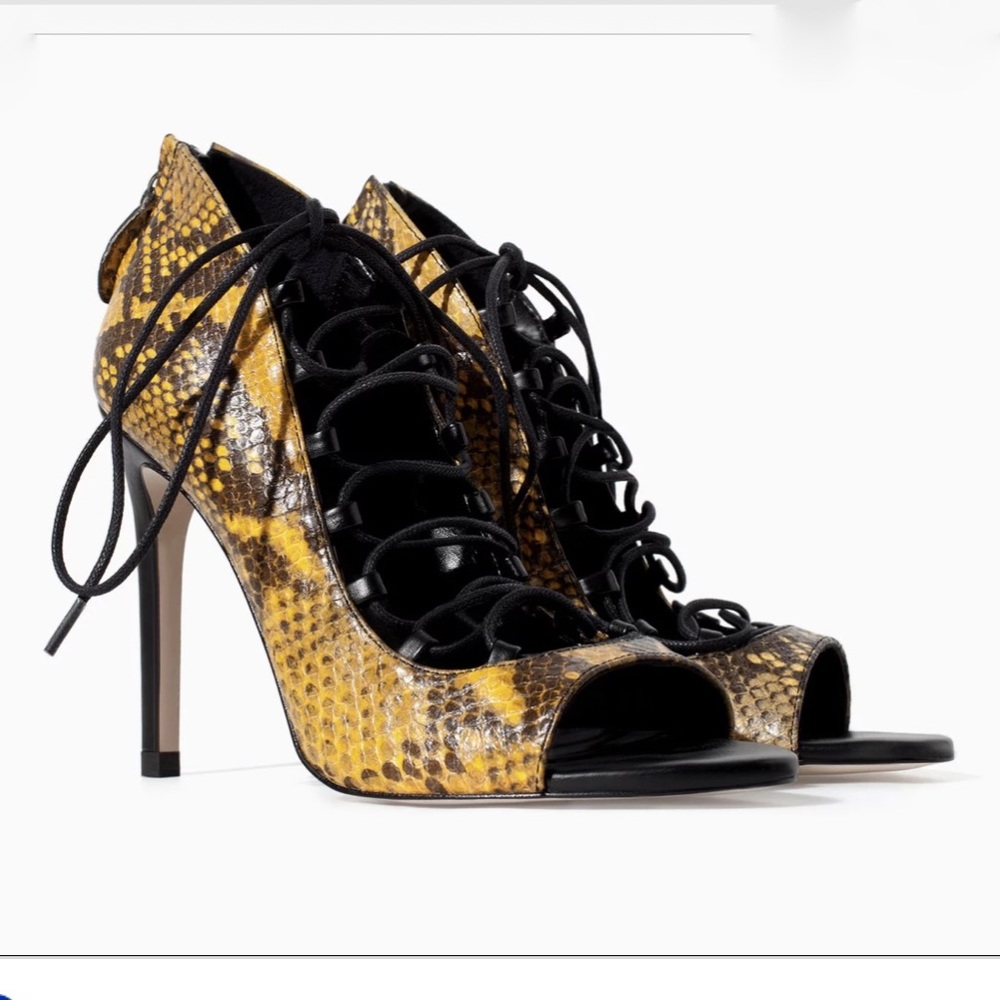 NWT Zara Yellow Snake Open Toe Bootie Sandals 6 36